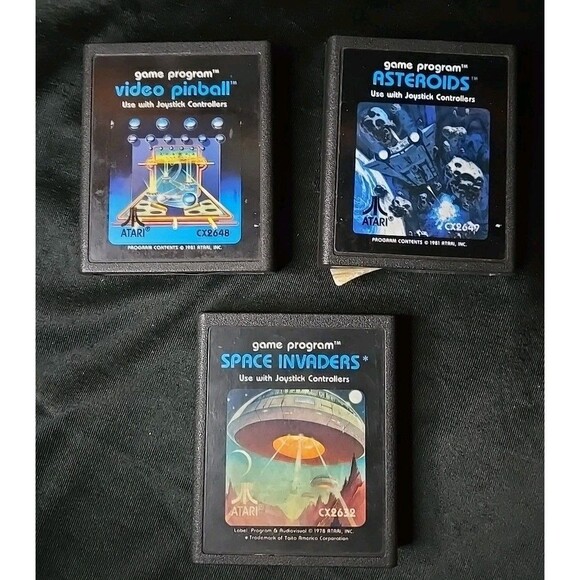 atari Other - 3 Atari 2600 Games Cartridge, Asteroids, Space Invaders, Video Pinball -Untested
